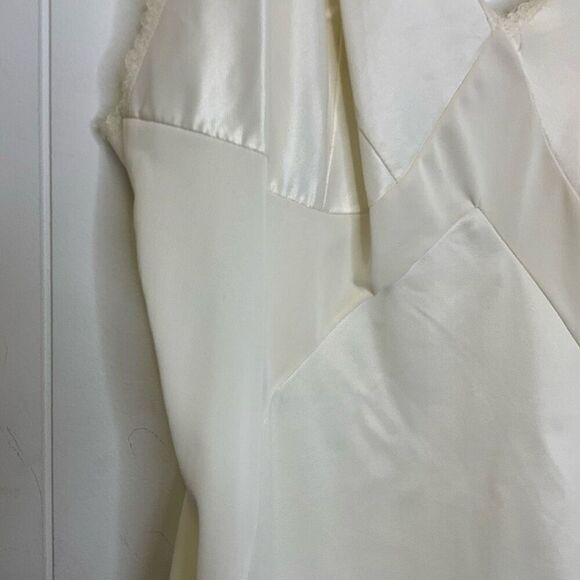 Lingerie Nylon Satin Slip Dress 34 S Floral Lace Adjustable Straps Beige Vintage - Picture 4 of 10